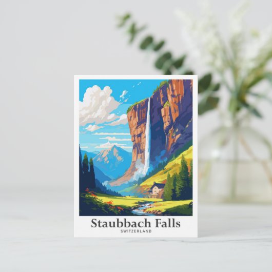 Staubbach Herfsten Zwitserland Reisillustratie Briefkaart (Staand voorkant)