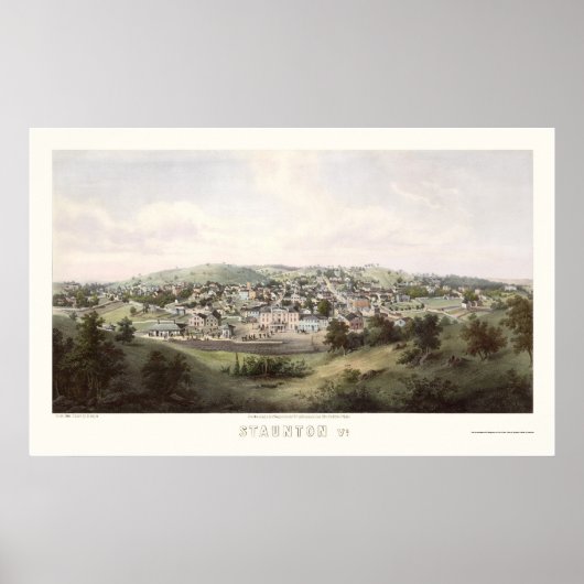 Staunton, VA Panoramic Map - 1857 Poster (Voorkant)