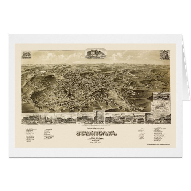 Staunton, VA Panoramic Map - 1891 (Voorkant Horizontaal)