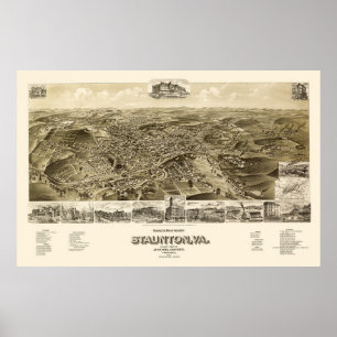 Staunton, VA Panoramic Map - 1891 Poster