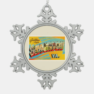 Staunton Virginia VA Old Vintage Travel Briefkaart Tin Sneeuwvlok Ornament