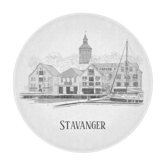 Stavanger Noorwegen Mooie Straatbeeld Tekening Snijplank (Voorkant)