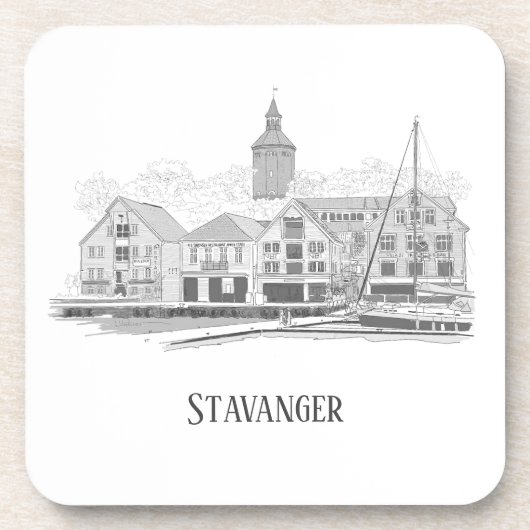 Stavanger Norway Beauful Streetscape Drawing Bier Onderzetter (Voorkant)