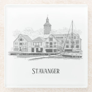 Stavanger Norway Beauful Streetscape Drawing Glazen Onderzetter