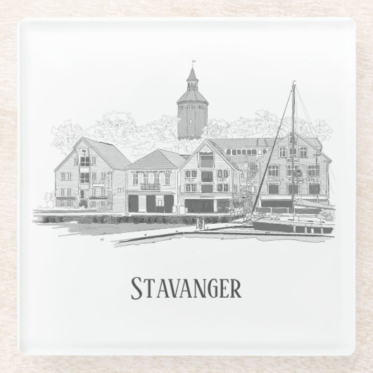 Stavanger Norway Beauful Streetscape Drawing Glazen Onderzetter (Voorkant)