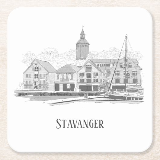 Stavanger Norway Beauful Streetscape Drawing Kartonnen Onderzetters (Voorkant)