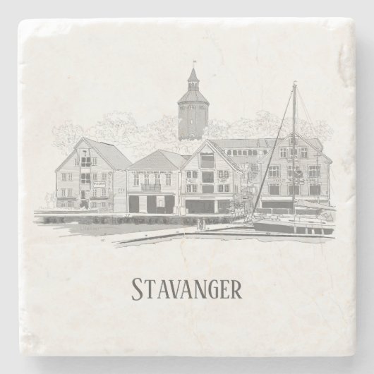 Stavanger Norway Beauful Streetscape Drawing Stenen Onderzetter (Voorkant)