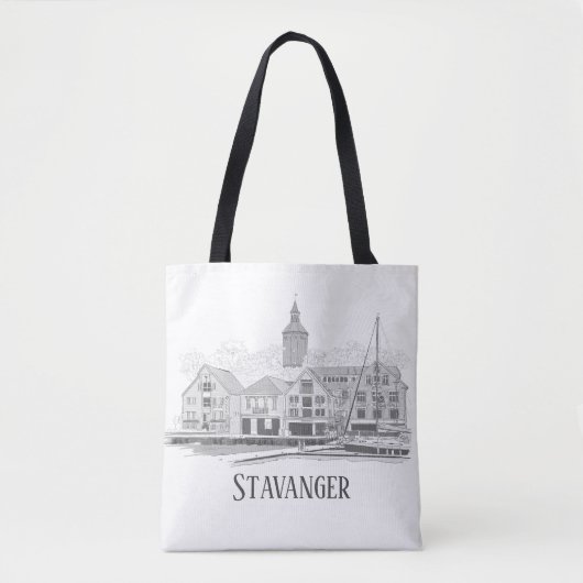 Stavanger Norway Beauful Streetscape Drawing Tot Tote Bag (Voorkant)