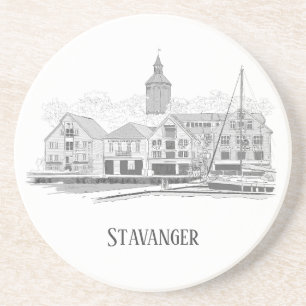 Stavanger Norway Beauful Streetscape Drawing Zandsteen Onderzetter