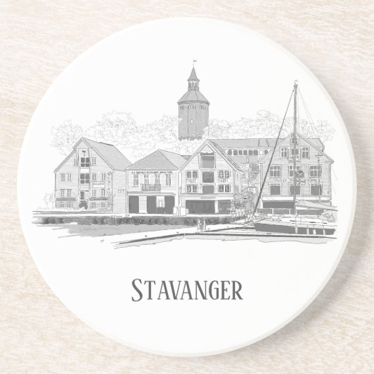 Stavanger Norway Beauful Streetscape Drawing Zandsteen Onderzetter (Voorkant)