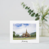 Stave-kerk in Lom, briefkaart witte tekst Noorwege (Staand voorkant)