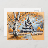 Stave kerk in pastel krijt tekening briefkaart (Voorkant / Achterkant)