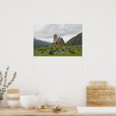 Stave-kerk met begraafplaats in het poster Noorweg (Keuken)
