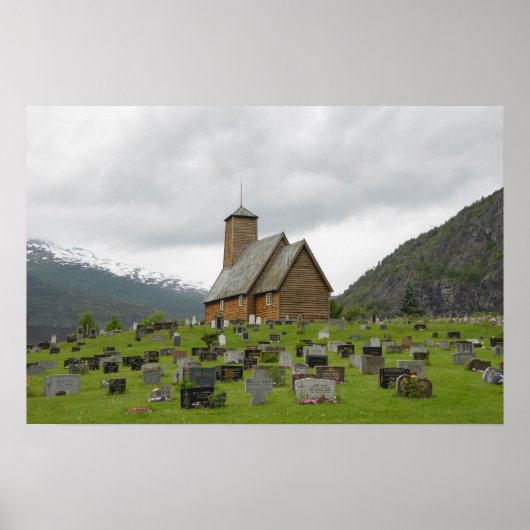 Stave-kerk met begraafplaats in het poster Noorweg (Voorkant)