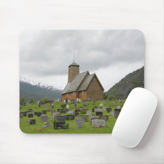 Stave-kerk met begraafplaats in Noorse mousepad Muismat (Met muis)