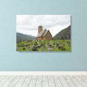 Stave kerk met begraafplaats in Noorwegen canvas (Insitu (Houten vloer))