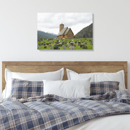 Stave kerk met begraafplaats in Noorwegen canvas (Insitu (Slaapkamer))