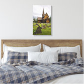 Stave-kerk met begraafplaats in Noorwegen Canvas Afdruk (Insitu (Slaapkamer))