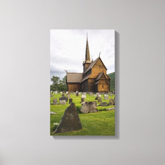 Stave-kerk met begraafplaats in Noorwegen Canvas Afdruk (Voorkant)