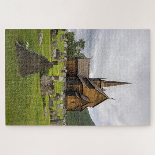 Stave-kerk met begraafplaats in Noorwegen Legpuzzel (Horizontaal)