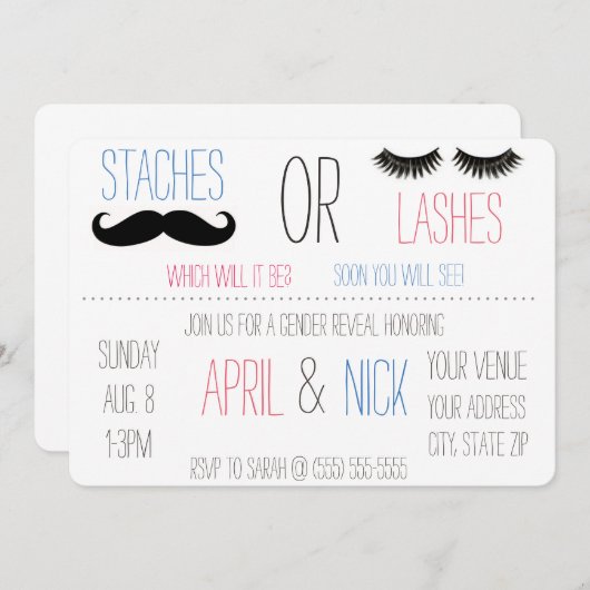 Staven of Lashes Genderuitnodiging onthullen Kaart (Voorkant / Achterkant)