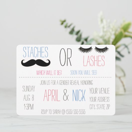 Staven of Lashes Genderuitnodiging onthullen Kaart (Staand voorkant)