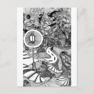 Staven onder lamppennen en inktillustratie briefkaart