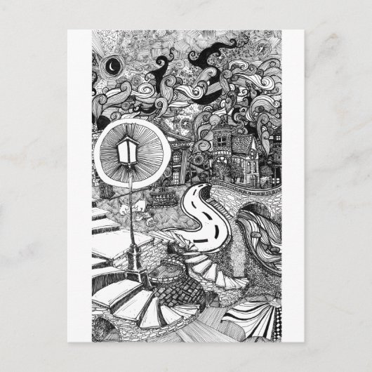 Staven onder lamppennen en inktillustratie briefkaart (Voorkant)