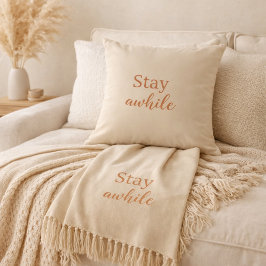 Stay Awhile Pillow Warm Sand Terracotta Typography Kussen