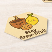 Stay Brew-tiful – Cute Coffee, Lemon & Cookie Kartonnen Onderzetters (Schuin)