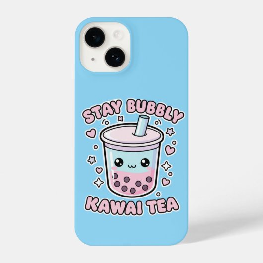 Stay Bubbly Kawaii Tea - Cute Pastel Blue Boba iPhone Hoesje (Achterkant)