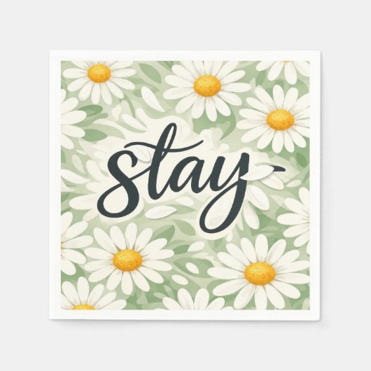 Stay Calligraphy Text On Daisy Abstract Servet (Voorkant)