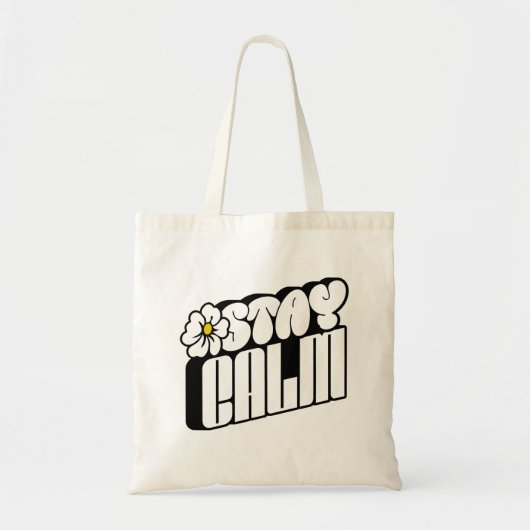 Stay Calm Retro Flower Typography Tote Bag (Voorkant)