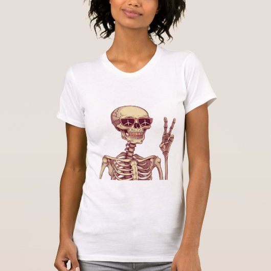 Stay Chill – Retro Skeleton Peace Sign Halloween T-shirt (Voorkant)