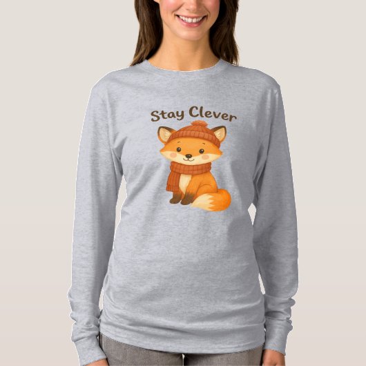 Stay Clever Women’s Winter T-Shirt – Cute Fox in (Voorkant)