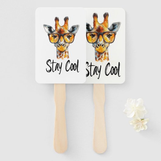 Stay Cool - Giraffe met zonnebril Illustratie Handwaaier (Voorkant en achterkant)