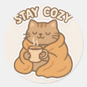 Stay Cozy Cat Sticker - Warm en wazig ontwerp (Voorkant)