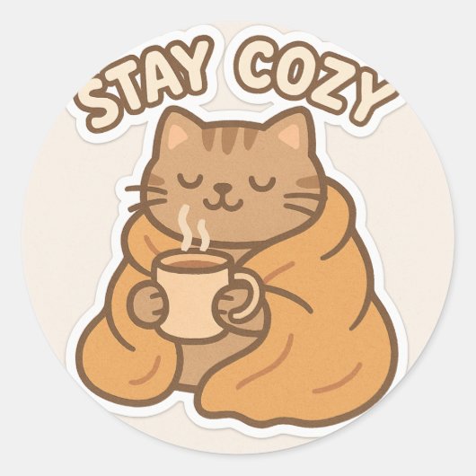 Stay Cozy Cat Sticker - Warm en wazig ontwerp (Voorkant)