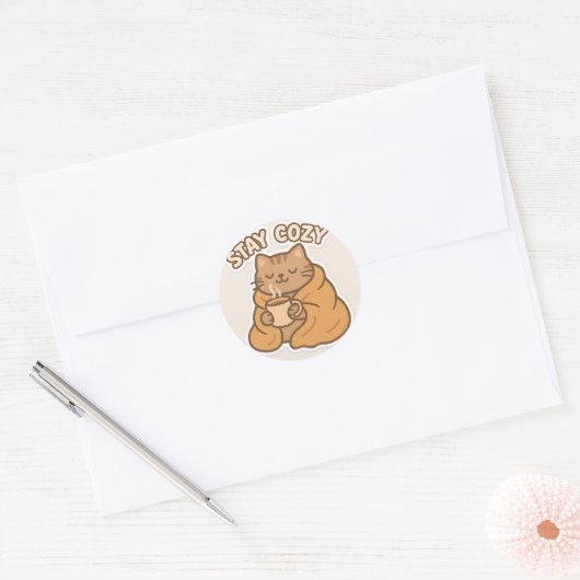 Stay Cozy Cat Sticker - Warm en wazig ontwerp (Envelop)