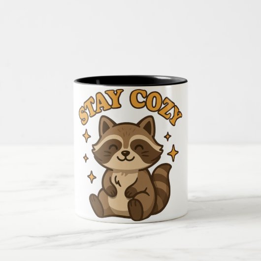 Stay Cozy | Kawaii Animal Illustration Tweekleurige Koffiemok (Center)