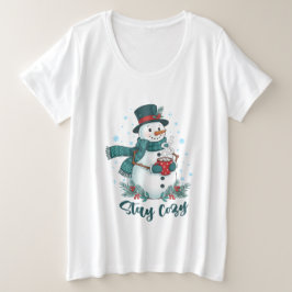 Stay Cozy Winter Snowman With Hot Cocoa Grote Maat T-shirt