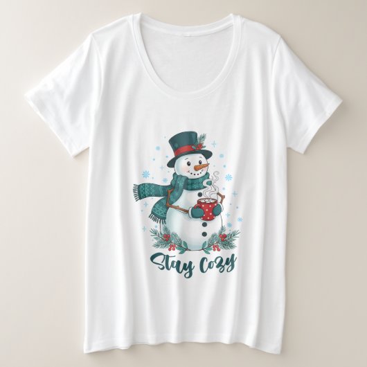 Stay Cozy Winter Snowman With Hot Cocoa Grote Maat T-shirt (Design voorkant)