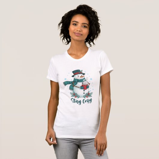 Stay Cozy Winter Snowman With Hot Cocoa T-shirt (Voorkant volledig)