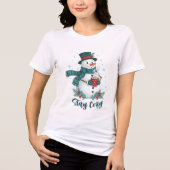 Stay Cozy Winter Snowman With Hot Cocoa Tri-Blend Shirt (Voorkant)