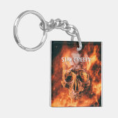 Stay Creepy. Flaming skull in space Sleutelhanger (Voorkant Links)