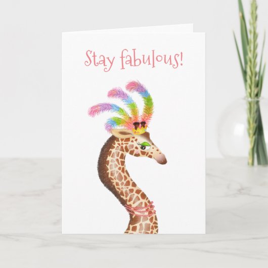 'Stay fabulous' regenboog giraffe kaart (Voorkant)