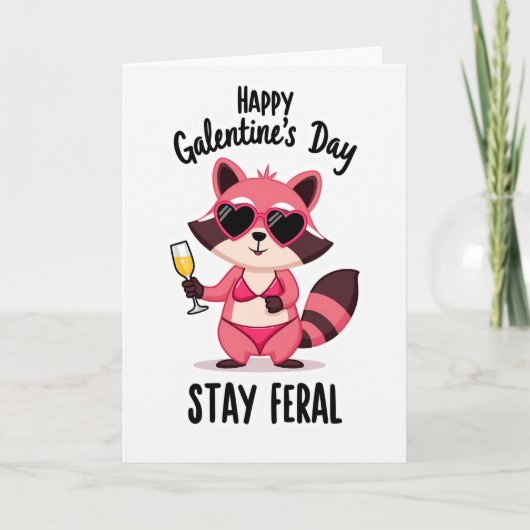 Stay Feral Galentines Raccoon Card Kaart (Voorkant)