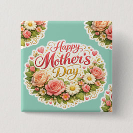 Stay floral wreath vierkante button 5,1 cm