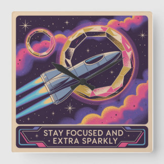 Stay Focused And Extra Sparkly Vierkante Klok