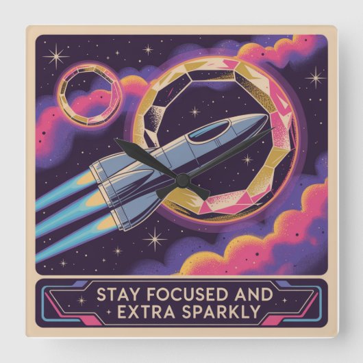 Stay Focused And Extra Sparkly Vierkante Klok (Voorkant)